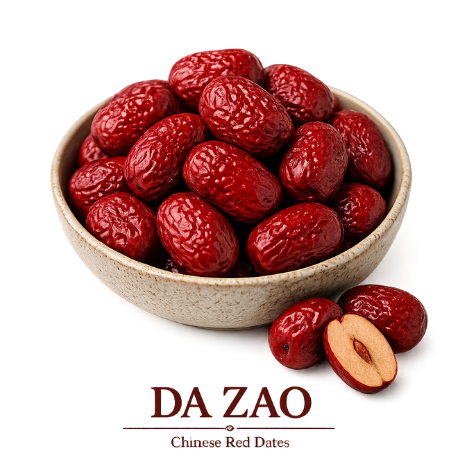 Dao Zao Whole Red Dates  In tradition, jujube is associated with “Shen” support; modern research explores jujube constituents and calming pathways