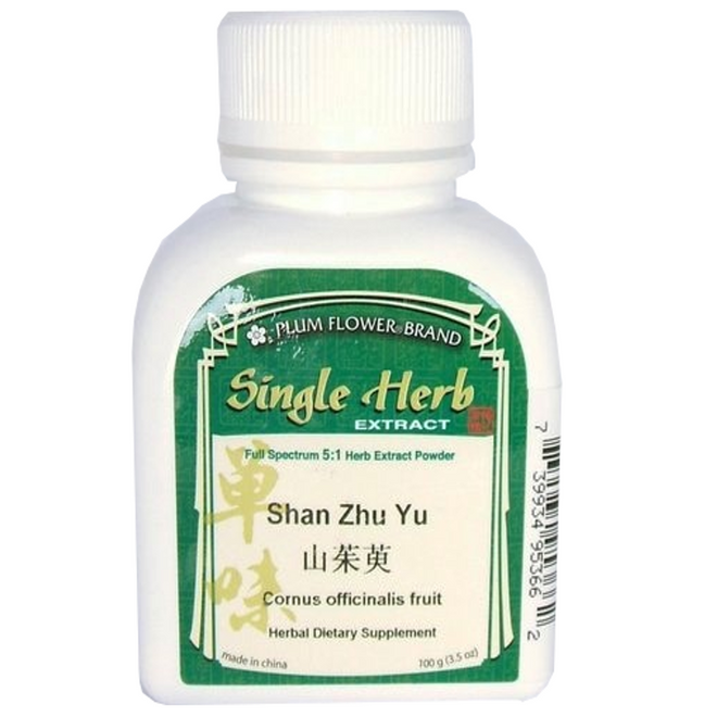 Shan Zhu Yu, Dogwood, Cornus Fruit - Plum Flower, Concentrated Powder 100 gram bottle