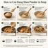 Illustrated six-step guide demonstrating how to measure, mix, and add Dang Shen (Codonopsis root) powder to homemade soup.