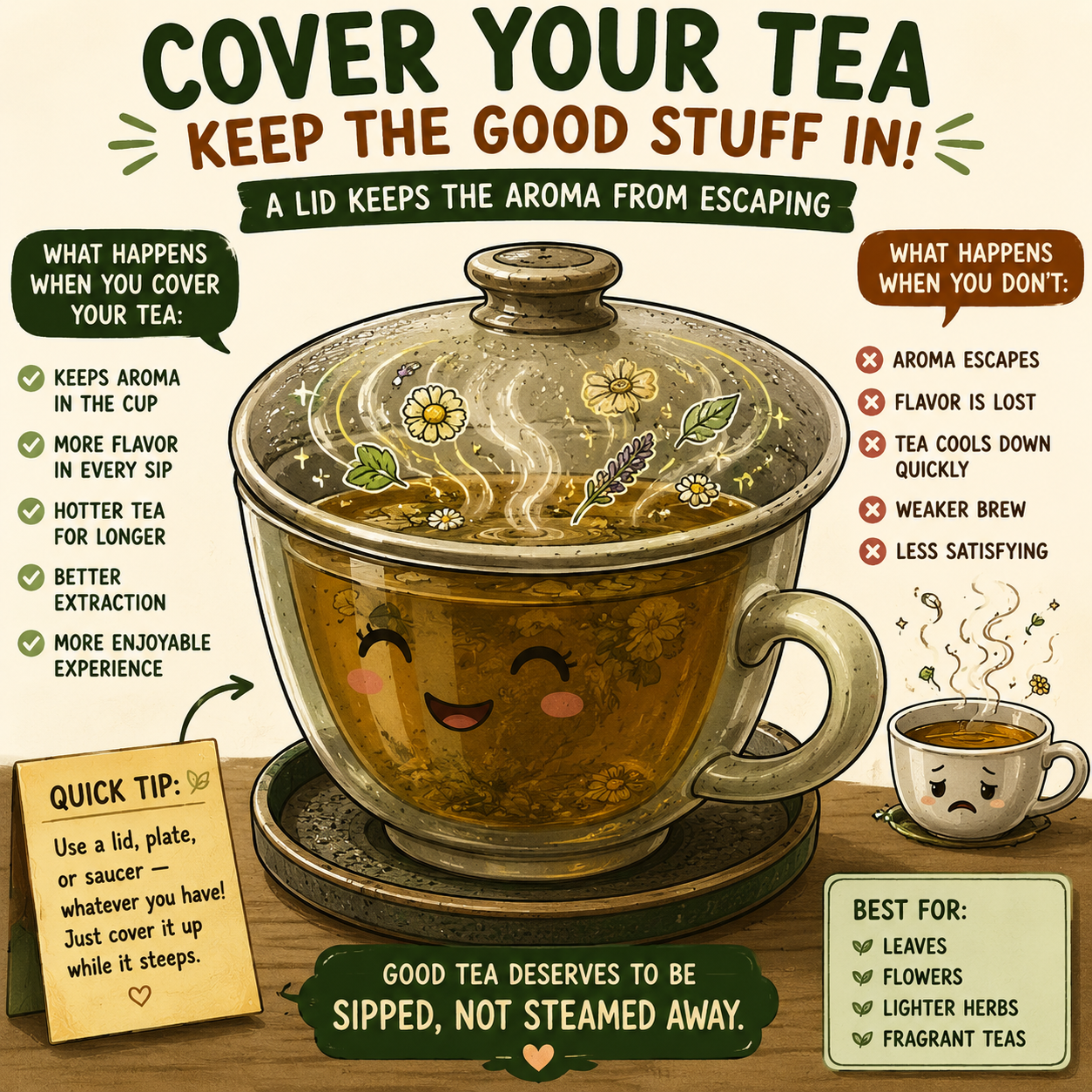 infographic on how to brew a perfect cup of tea, with the lid on