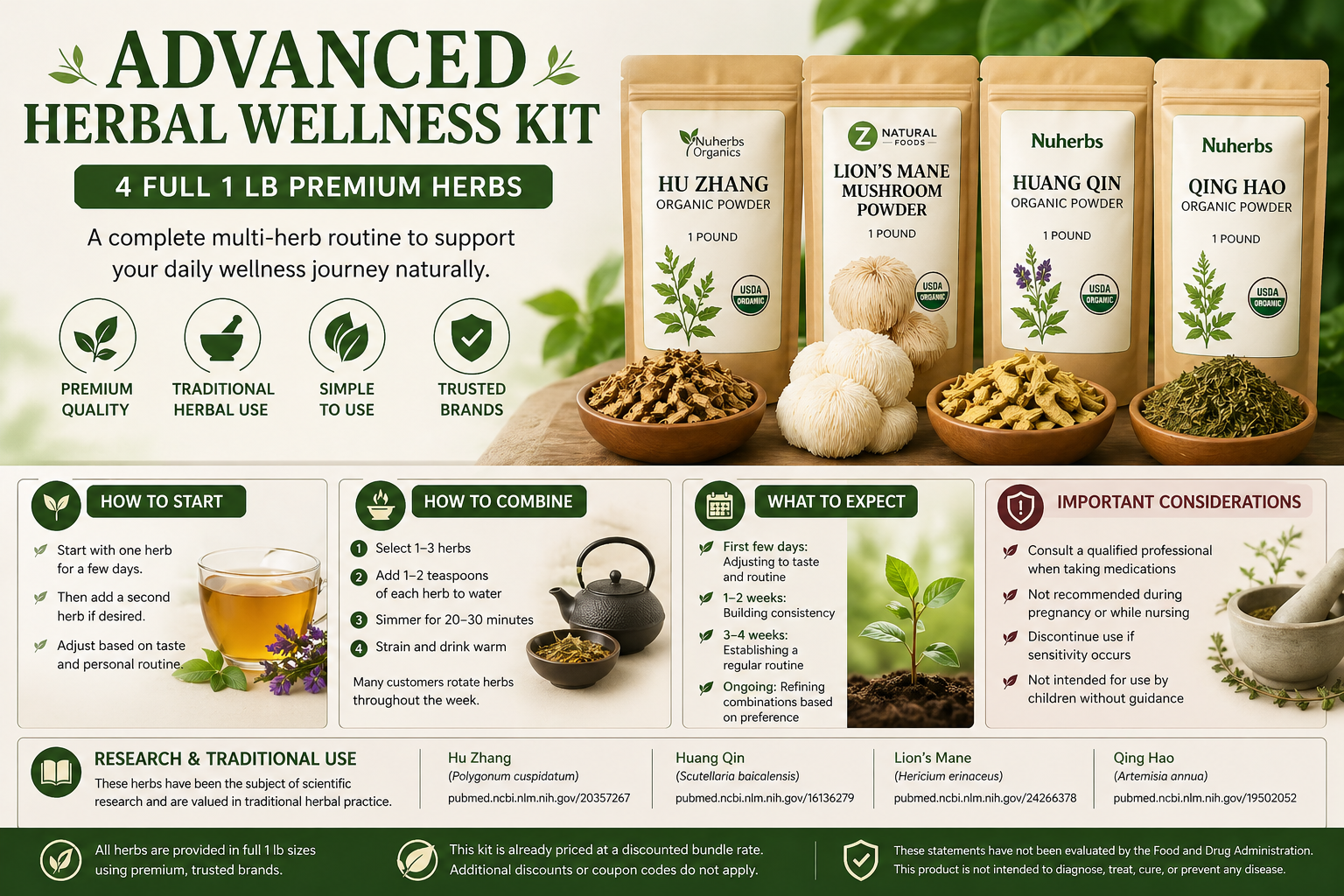 4 Bulk herbs in the advanced wellness kit 