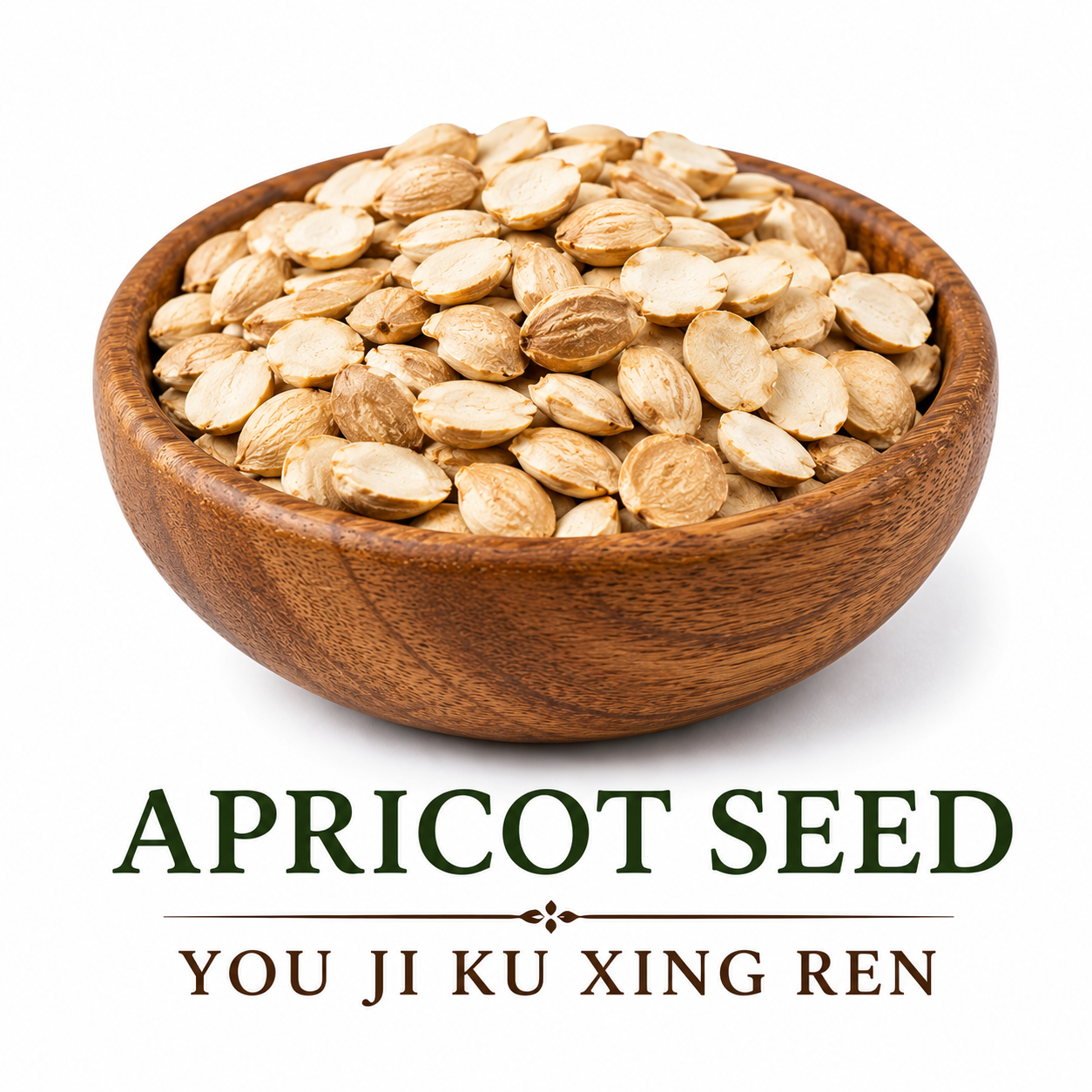 Apricot seed in a bowl showing used in traditional Chinese medicine