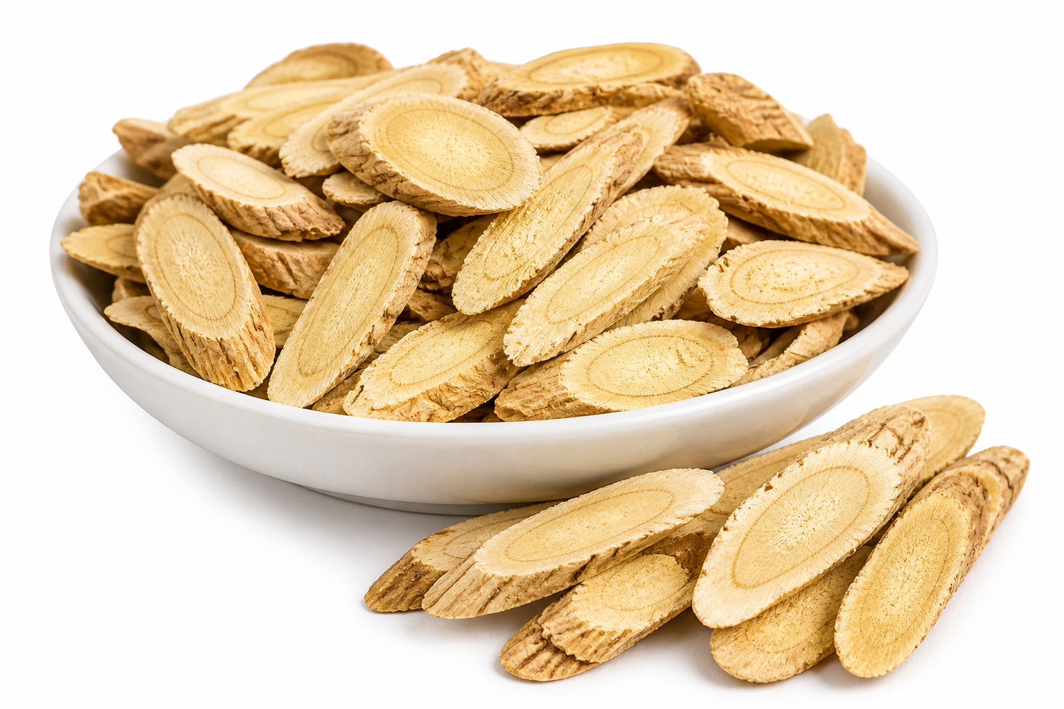 Sliced Astragalus Root showing natural golden color and quality