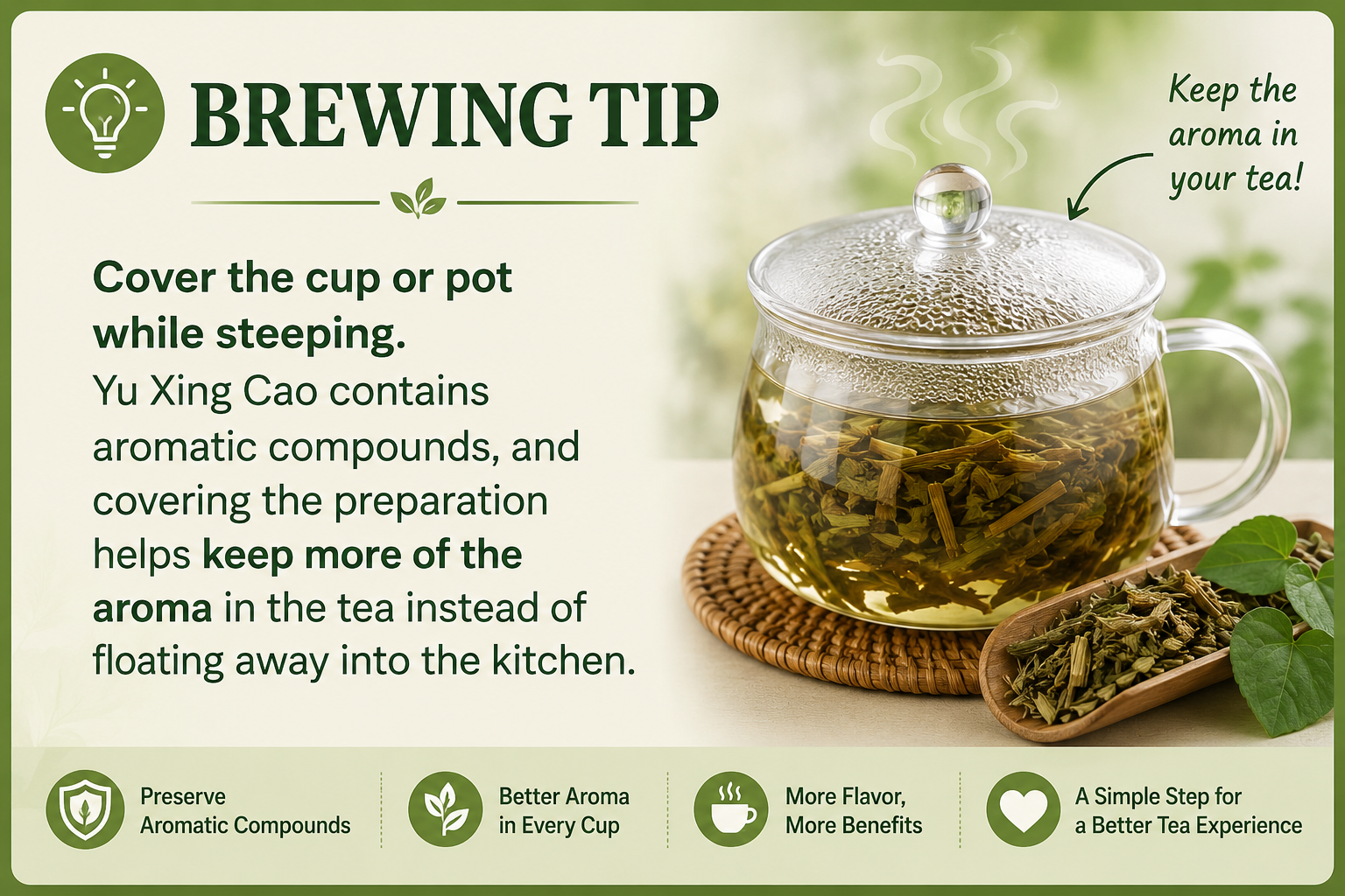 Whole honeysuckle flowers steeping under a lid in hot water to preserve the volatile oils of the herbal infusion.