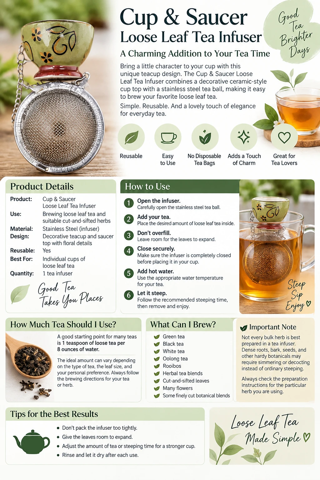 Cup and Saucer Loose Leaf Tea Infuser