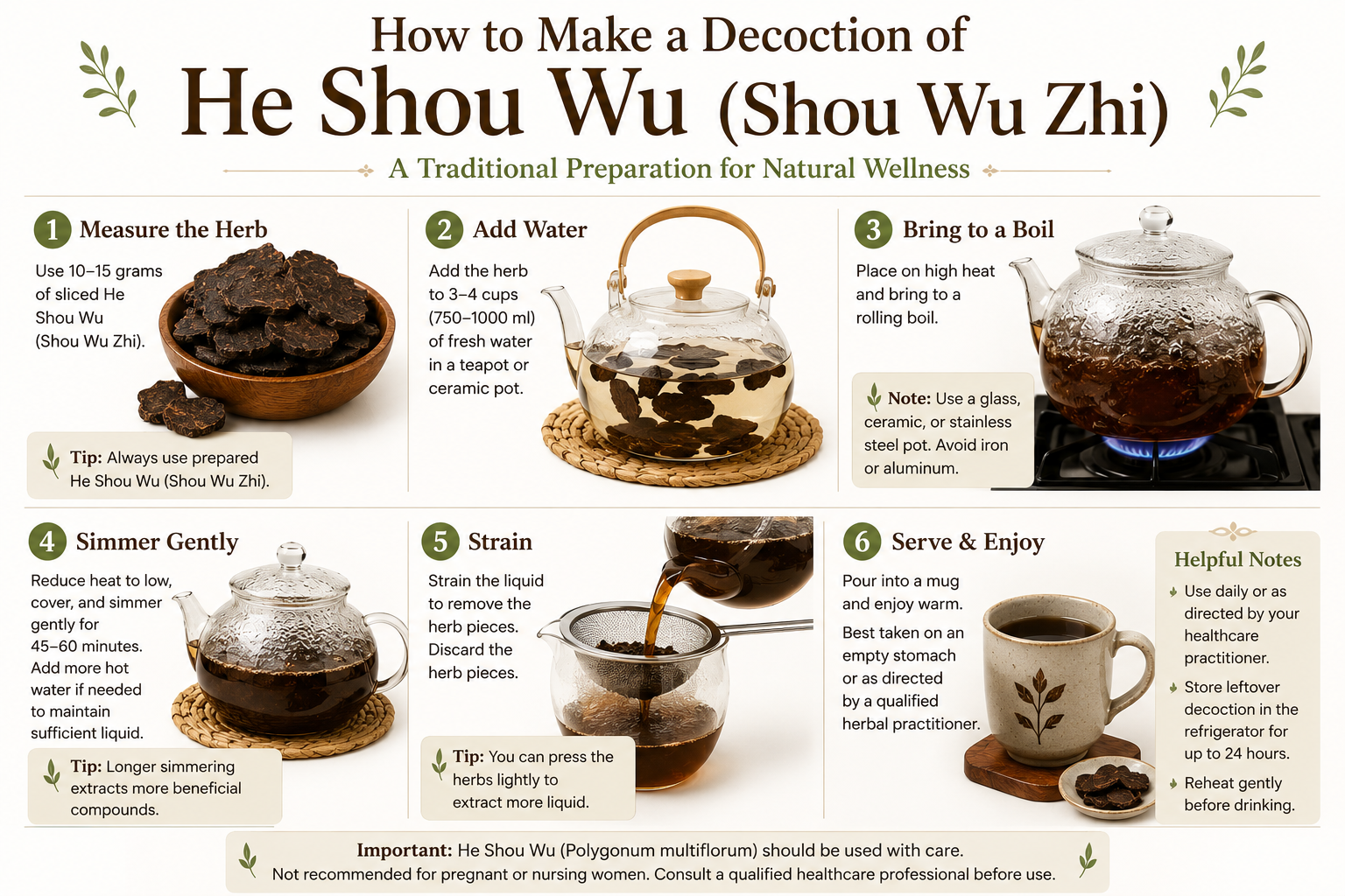 Step by Step instructions on how to make a he shou wu decoction