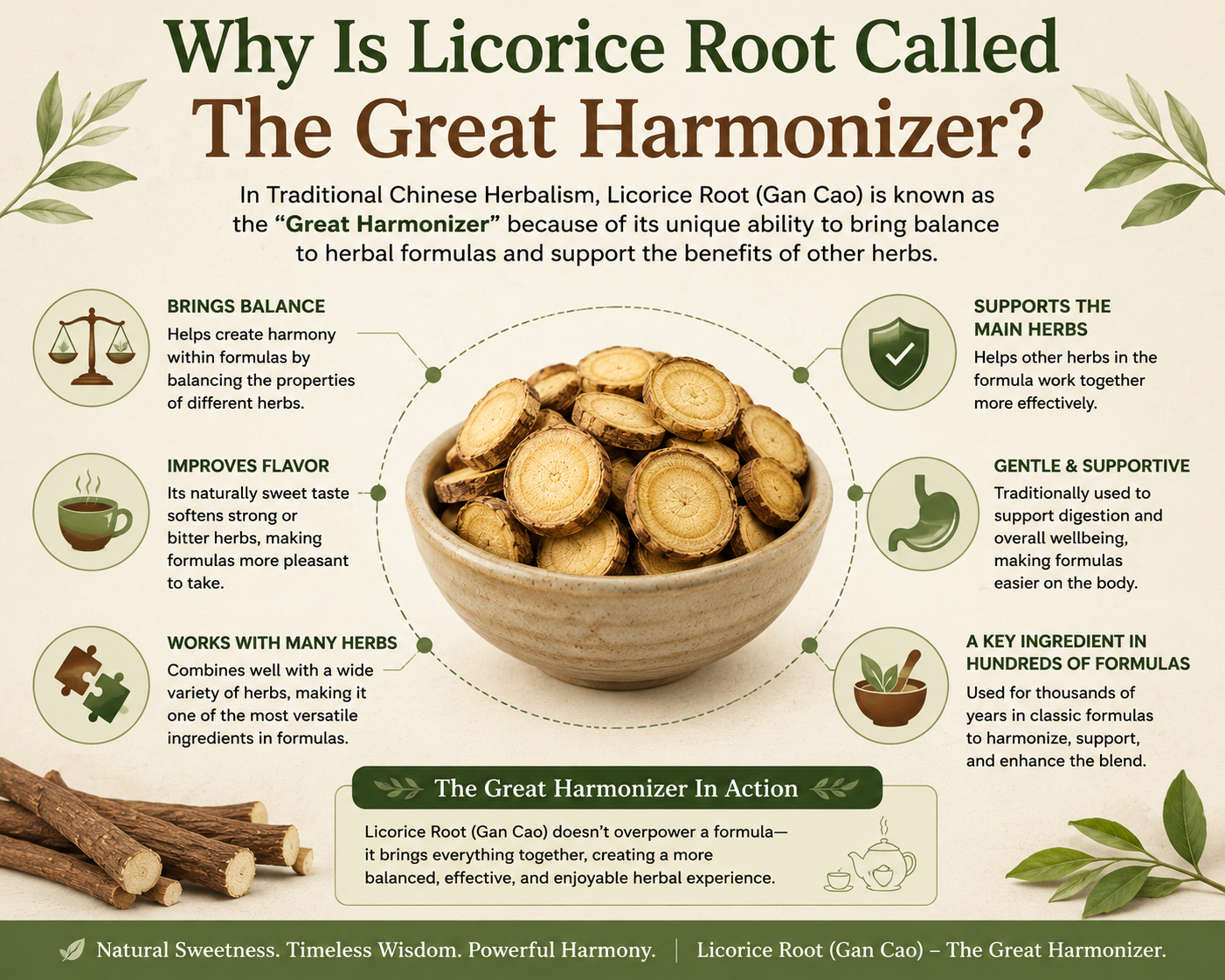 How does licorice work as a herbal harmonizer