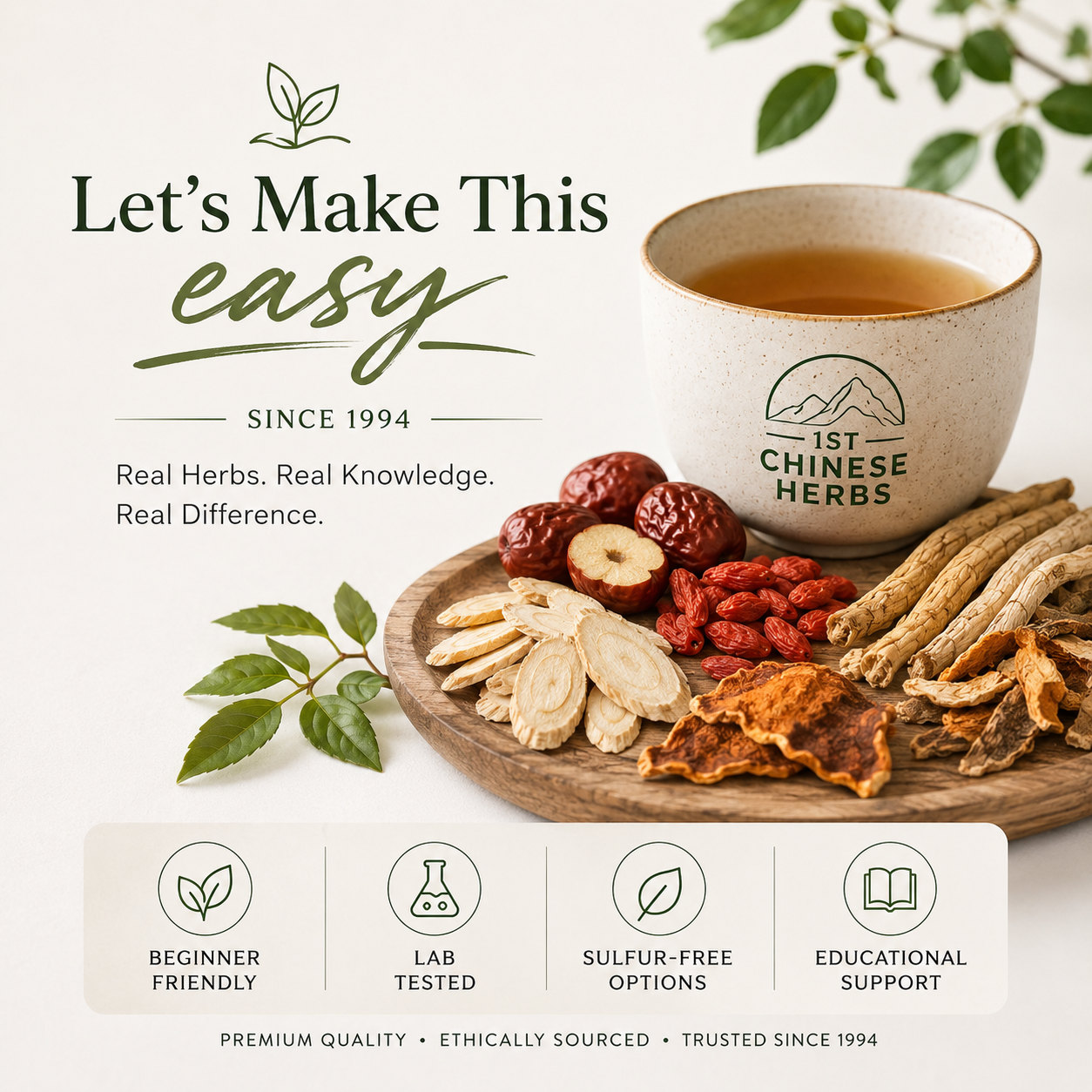 Let's make this easy icon, showing brewed tea with herbs, and making herbs easy to understand