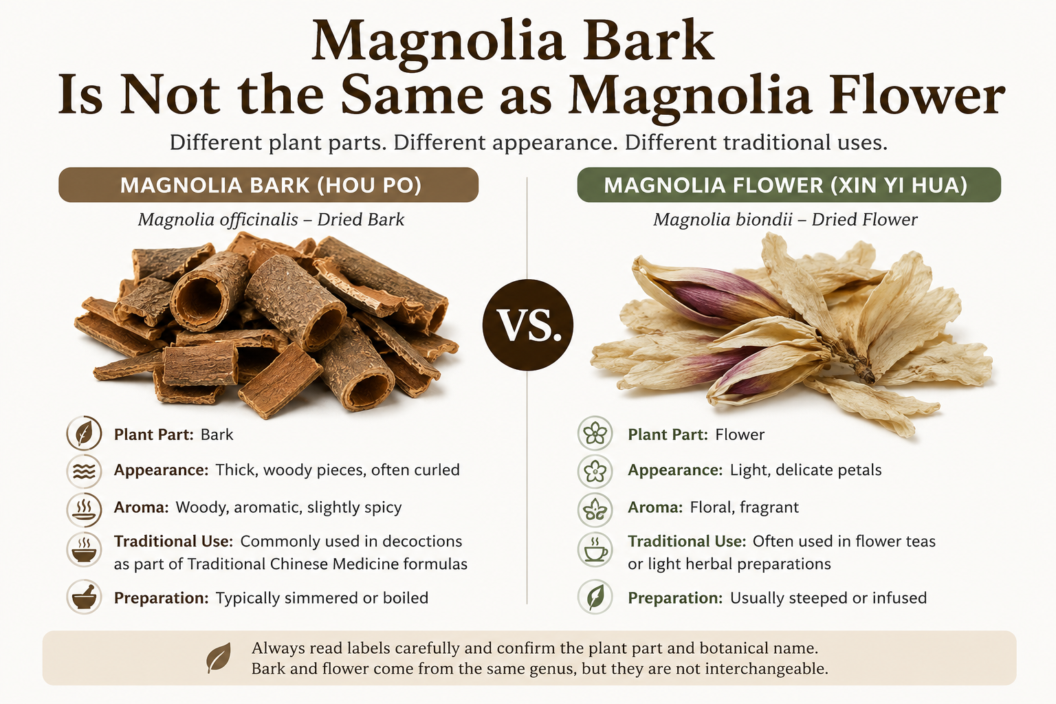 What is the difference between magnolia flower and magnolia bark? 