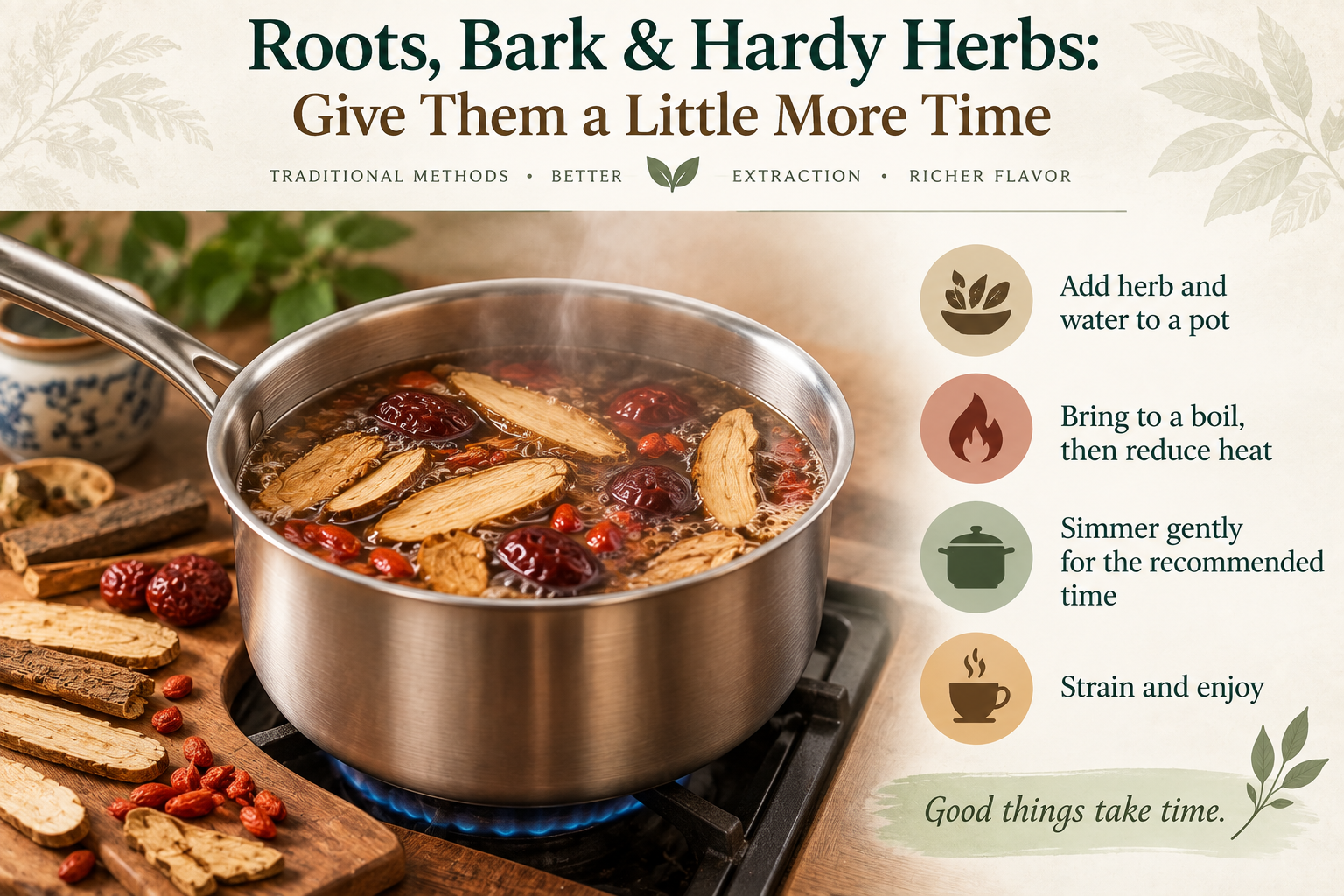 how to make a decoction from roots, bark and hard berries