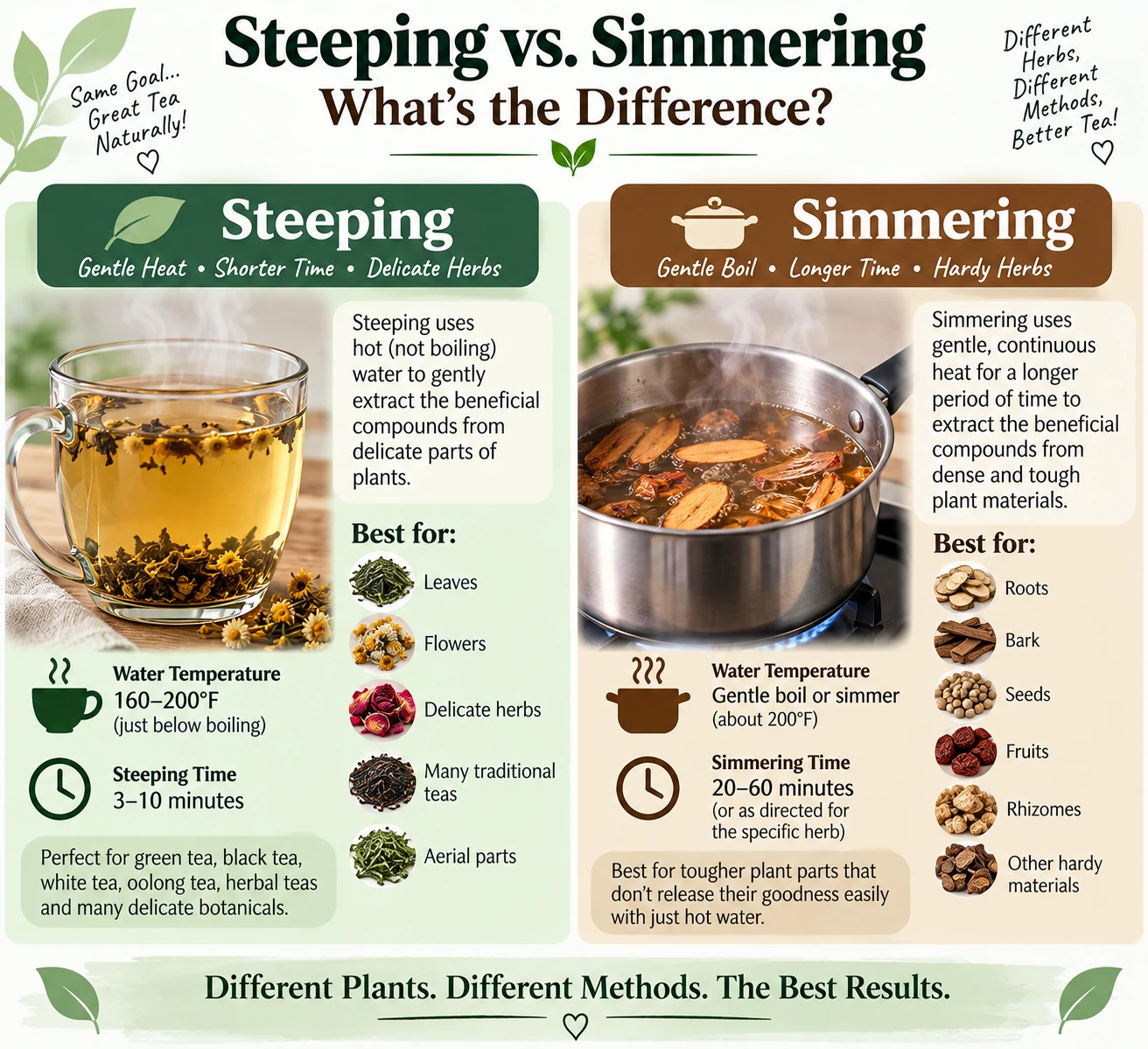 Steeping vs. Simmering: Different plant parts may require different preparation methods. Check the preparation directions for the specific tea or herb you are using.