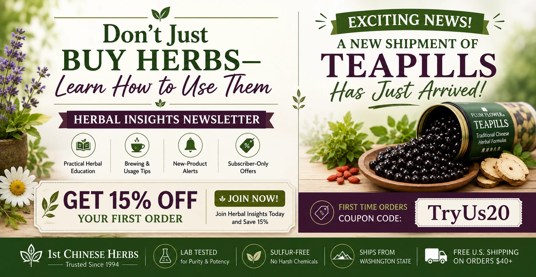 Learn more about Chinese herbs with Herbal Insights and discover our newly arrived traditional Chinese teapills.