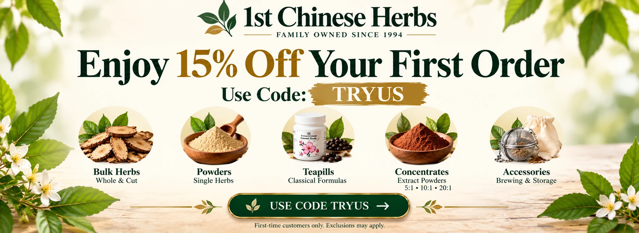 Save 15% off your first order with 1st Chinese Hewrbs 