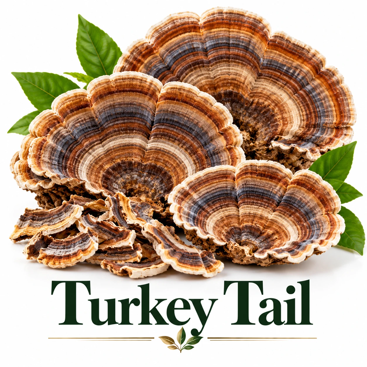 Discover Turkey Tail (Trametes versicolor), a traditional functional mushroom recognized for its beautiful, multicolored, fan-shaped caps and distinctive concentric rings.