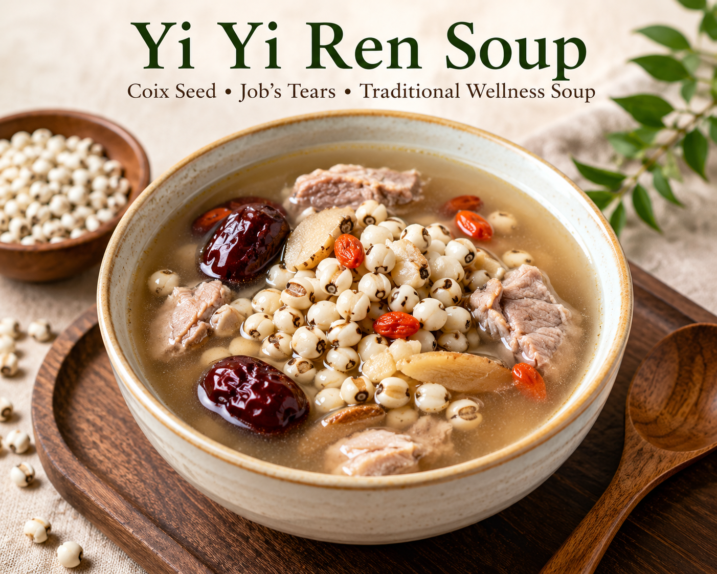 Infographic showing yi yi ren soup cooked with red dates 