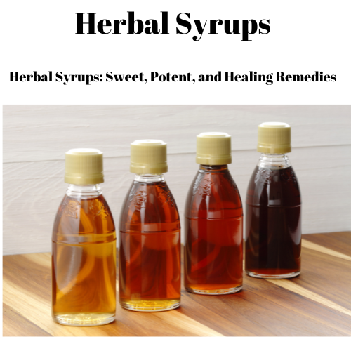 herbal syrup in golden bottles