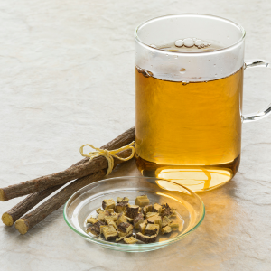 brewed licorice root tea, and raw licorice sticks