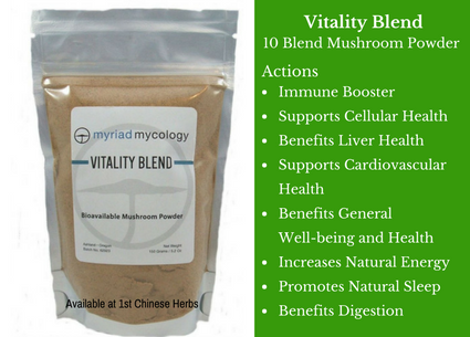 Vitality Mushroom Blend, vitality mushroom, mushroom blend, myriad mycology, mushrooms, traditional bulk herbs, bulk tea, bulk herbs, teas, medicinal bulk herbs