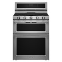 Kitchenaid® Cuisinière au gaz à four double à convection avec 5 brûleurs - 30 po KFGD500ESS