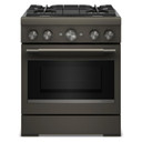 Cuisinière bicombustible de style commercial à 4 brûleurs avec mode de friture à air sans préchauffage KitchenAid® de 30 po KFDS930SBE