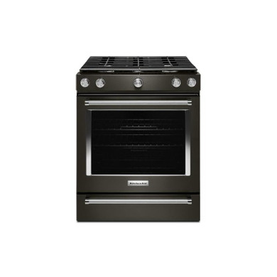 Kitchenaid® Cuisinière au gaz à commandes frontales à convection avec 5 brûleurs - 30 po KSGG700EBS