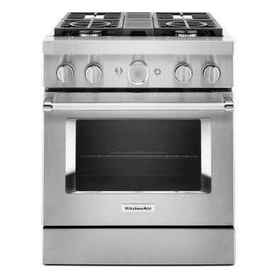 Kitchenaid® Cuisinière commerciale intelligente bicombustible avec 4 brûleurs - 30 po KFDC500JSS