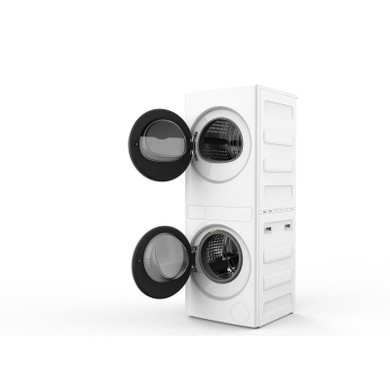 Whirlpool® Centre de lavage à chargement frontal compact à pompe de chaleur sans évent se composant d’une laveuse de 3,2 pi cu iec dotée du distributeur de détergent en gros Load & Go™ et d’une sécheuse électrique de 4,3 pi cu. YWFH5424SW