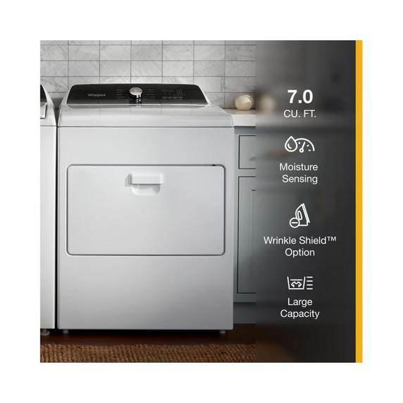 Whirlpool® Sécheuse au gaz à chargement vertical avec capteur d’humidité - 7 pi cu WGD5010LW