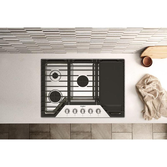 Whirlpool® Table de cuisson au gaz avec grille à charnière 2 en 1 convertible en plaque chauffante, 30 po WCGK7530PS