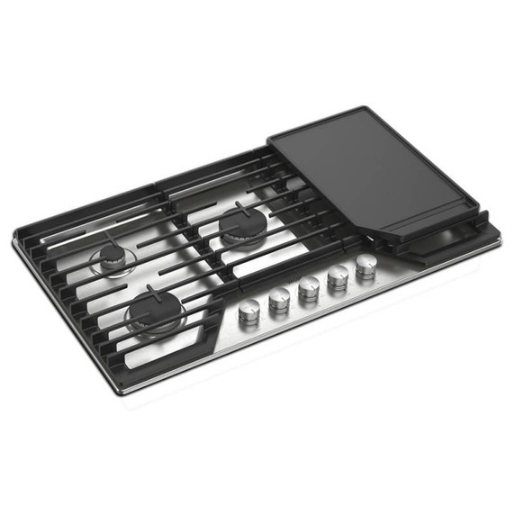 Whirlpool® Table de cuisson au gaz avec grille à charnière 2 en 1 convertible en plaque chauffante, 36 po WCGK7536PS