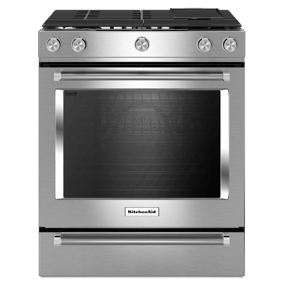 Kitchenaid® Cuisinière bi-combustible et à convection, commandes frontales, 5 brûleurs, 30 po YKSDB900ESS Kitchenaid® Cuisinière bi-combustible et à convection, commandes frontales, 5 brûleurs, 30 po YKSDB900ESS