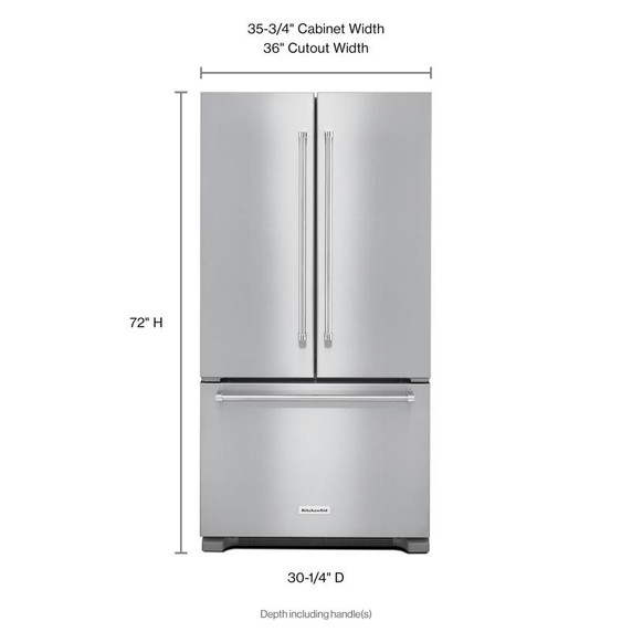 Kitchenaid® Réfrigérateur à portes françaises à profondeur de comptoir avec distributeur intérieur - 22 pi cu - 36 po KRFC302ESS