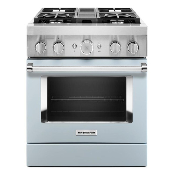 Kitchenaid® Cuisinière commerciale intelligente bicombustible avec 4 brûleurs - 30 po KFDC500JMB