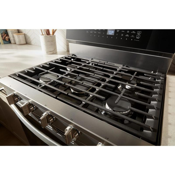 Whirlpool® Cuisinière au gaz intelligente de 30 pouces avec technologie de cuisson à air, auto-nettoyage/netoyage à la vapeur, préchauffage rapide avec capacité de 5.3 pi cu WFGS7530RZ Whirlpool® Cuisinière au gaz intelligente de 30 pouces avec technologie de cuisson à air, auto-nettoyage/netoyage à la vapeur, préchauffage rapide avec capacité de 5.3 pi cu WFGS7530RZ