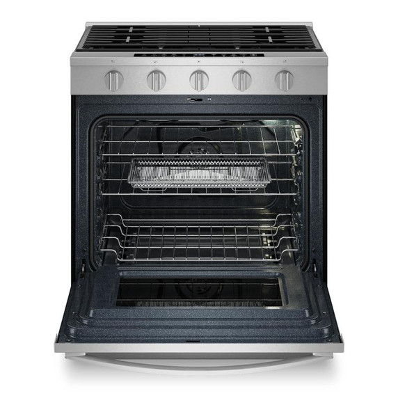 Whirlpool® Cuisinière au gaz intelligente à commandes frontales de 30 pouces avec technologie de cuisson à air, vapeur/auto-nettoyage, préchauffage à grande vitesse et capacité de 5.3 pi cu WSGS7530RZ