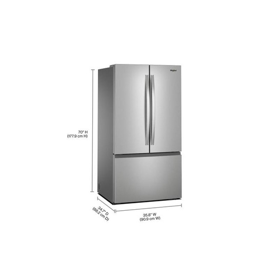 Whirlpool® Réfrigérateur à portes françaises avec distributeur d'eau interne - 36 po - 31 pi cu WRFF3336SZ Whirlpool® Réfrigérateur à portes françaises avec distributeur d'eau interne - 36 po - 31 pi cu WRFF3336SZ