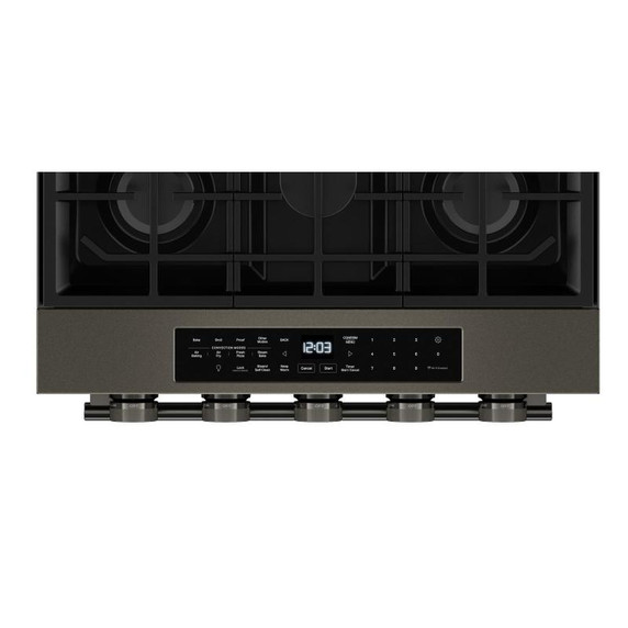 Kitchenaid® Cuisinière au gaz coulissante intelligente avec modes de cuisson à convection et brûleur 2 en 1 - 5 pi cu KSGS530SBE