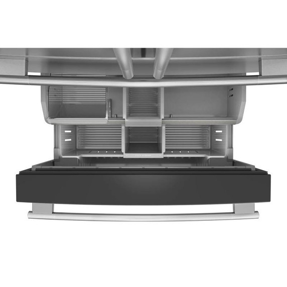 Kitchenaid® Réfrigérateur à portes françaises avec distributeur d’eau et de glaçons intérieur et tiroir réfrigéré pleine largeur FreshChill™ - 30 pi cu KRMF336SPS