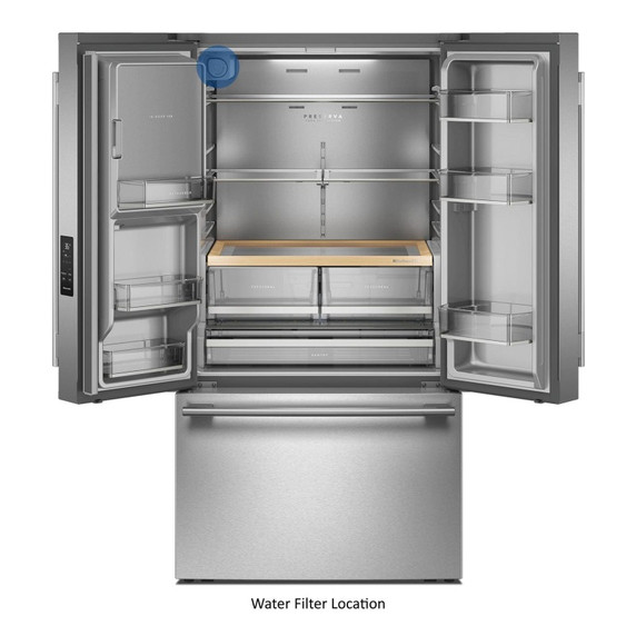 Kitchenaid® Réfrigérateur à portes françaises avec distributeur d’eau et de glaçons extérieur - 30 pi cu KRFF436SPS