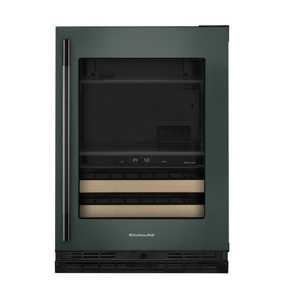 Kitchenaid® Centre de rafraîchissements avec porte en verre et porte-bouteilles à devant en bois - 24 po KUBR524SJP
