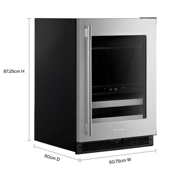 Kitchenaid® Centre de rafraîchissements avec porte en verre et porte-bouteilles à devant en métal - 24 po KUBR524SSB