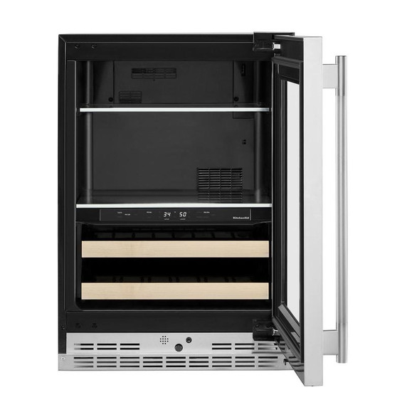 Kitchenaid® Centre de rafraîchissements avec porte en verre et porte-bouteilles à devant en bois - 24 po KUBR524SPS