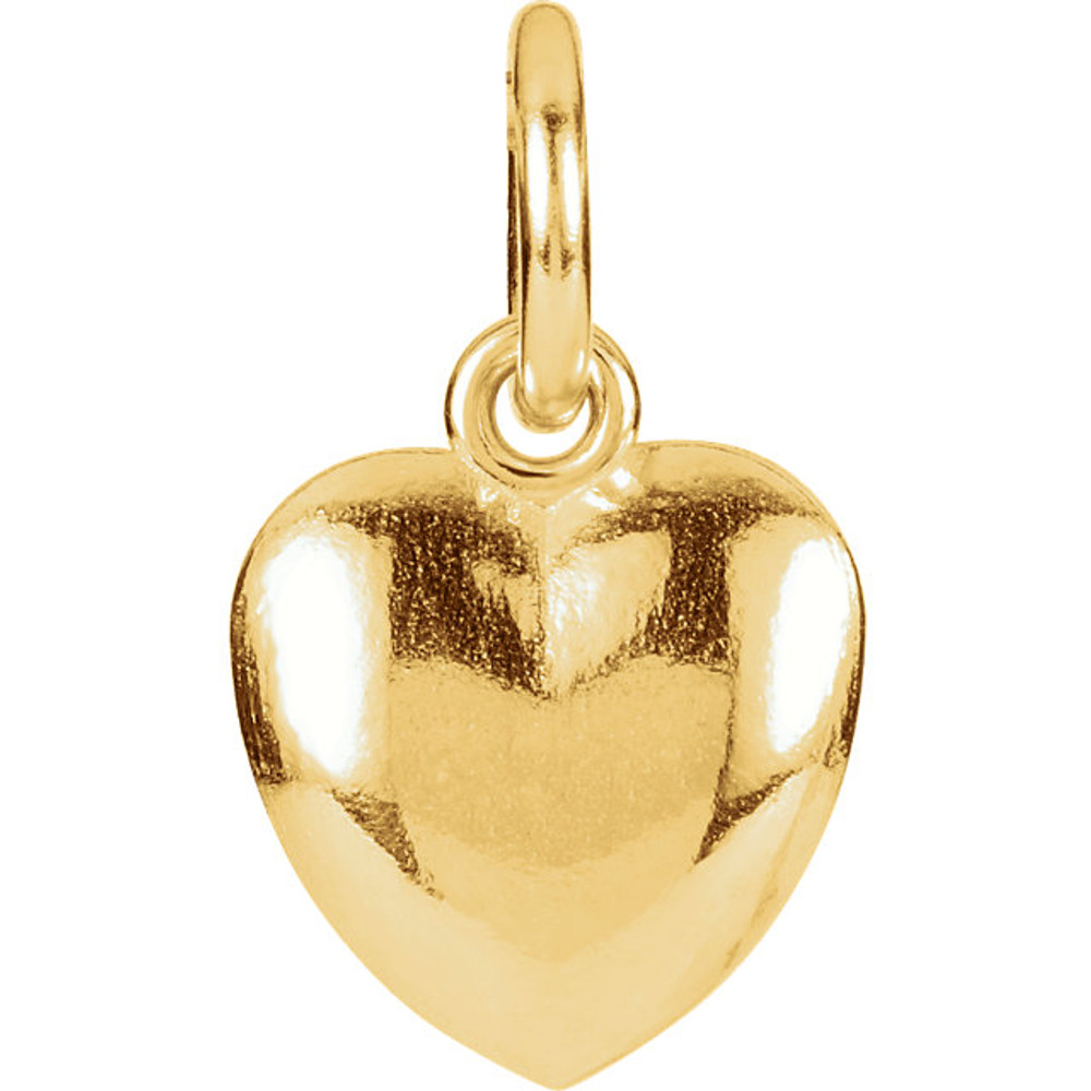 Posh Mommy Puffed Heart Charm with Jump Ring measures 15.50x8.90mm and has a bright polish to shine.