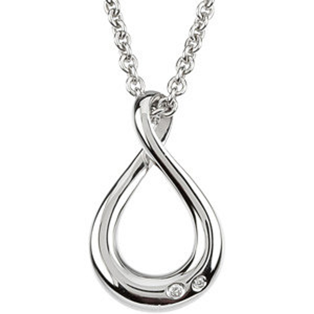 Everlasting elegance. This infinity symbol-shaped pendant makes a glamorous statement with round-cut diamonds (.015 ct. t.w.) providing a lustrous touch. Set in sterling silver. Approximate length: 18 inches.