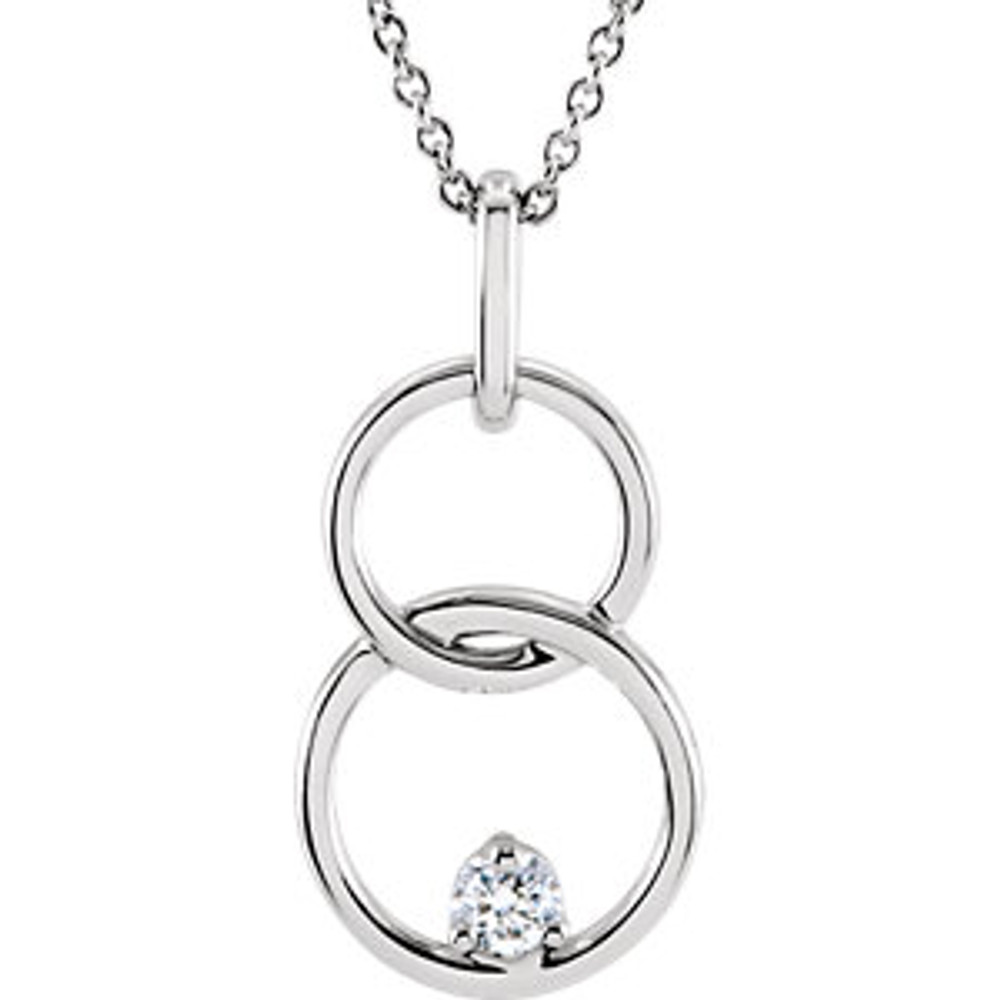 Diamond Circle 18" Necklace In 14K White Gold and weighs 2.32 grams. Diamonds are .04 ct. tw, H-I in color and I1 or better in clarity. Polished to a brilliant shine.