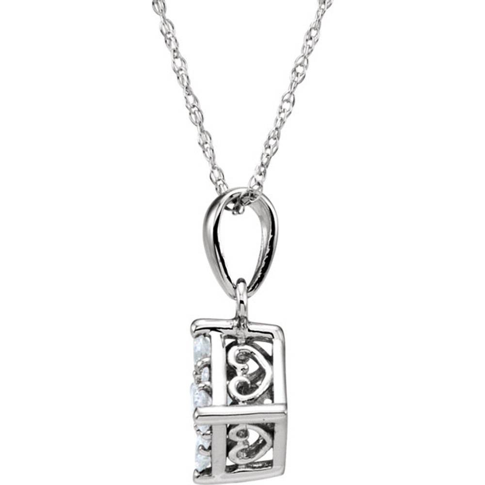 Simple yet stunning, this diamond pendant is a smart look any time. Fashioned in cool 14K white gold, this pendant features nine round-cut diamonds set closely together in a squared frame. A timeless look, this diamond pendant is finished with a bright polish and suspends along a 18.0-inch chain that secures with a spring-ring clasp.