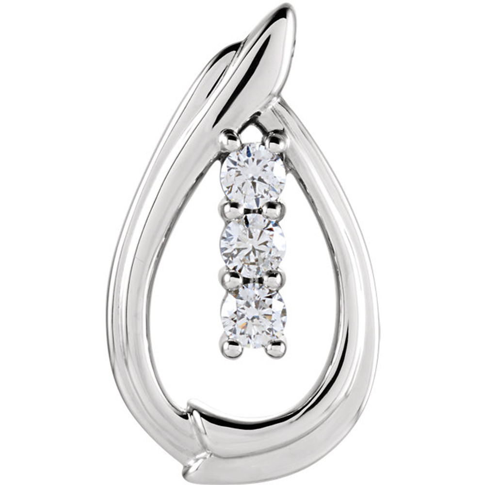 Three 3.40 mm Vertically Oriented Diamonds Framed by an Open Pear 14k Gold Frame in This Fabulous 3-Stone Diamond Pendant With 1/2 carat of Diamonds.
