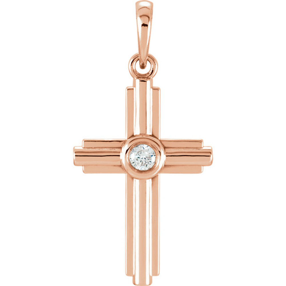 Inspiring and eye-catching, this brilliant diamond pendant showcases beautiful 14k gold or platinum. This simple cross has rich round full-cut genuine diamond measuring .06 ct. tw. and has a bright polish to shine.
