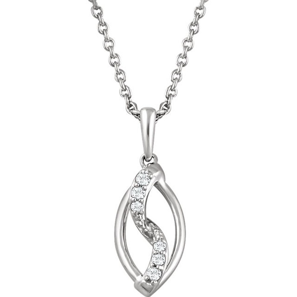 Simple, classic and charming this .08 ct. tw. diamond 18" infinity necklace in sterling silver is something to behold. This delightful necklace will thrill and delight as the eye is drawn to it's exceptional luster. Crafted in rich sterling silver, this item flaunts an eye-catching finish that sparkles brightly. 