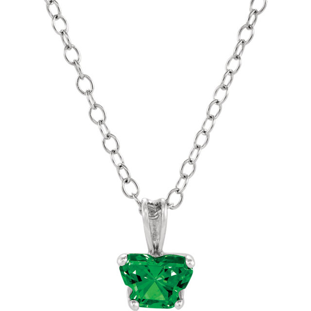 Perfect for your little one, this 14K White Gold 14" necklace is designed with one butterfly-shaped emerald-colored cubic zirconia stone.